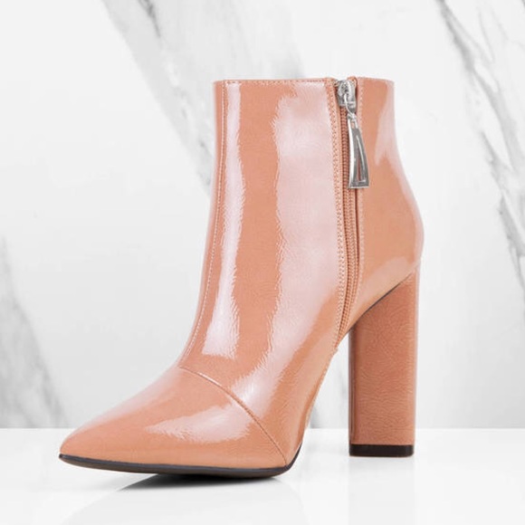 Blush Textured Pointy Toe Block Heel Ankle Boot - Picture 7 of 8